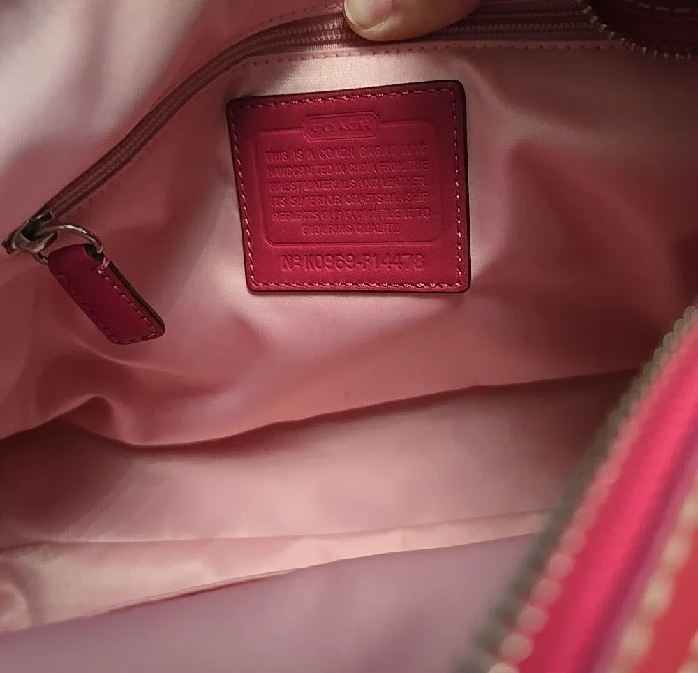 Coach Pink and White Signature Stripe Doctor Bag